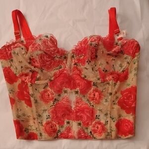 Victoria's Secret Floral Lace Bustier in Pink, Red and Cream